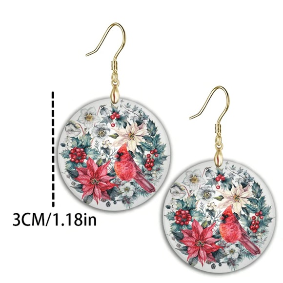 Cardinal Christmas Acrylic Earrings - Picture 5 of 6